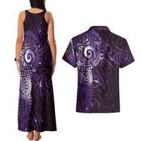 Matariki New Zealand Maori Koru Art Tattoo Couples Matching Tank Maxi Dress and Hawaiian Shirt New Year Galaxy Purple Sky Style