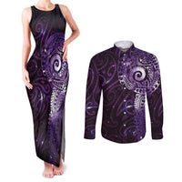 Matariki New Zealand Maori Koru Art Tattoo Couples Matching Tank Maxi Dress and Long Sleeve Button Shirt New Year Galaxy Purple Sky Style