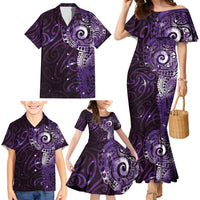Matariki New Zealand Maori Koru Art Tattoo Family Matching Mermaid Dress and Hawaiian Shirt New Year Galaxy Purple Sky Style LT03 - Polynesian Pride