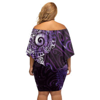 Matariki New Zealand Maori Koru Art Tattoo Family Matching Off Shoulder Short Dress and Hawaiian Shirt New Year Galaxy Purple Sky Style