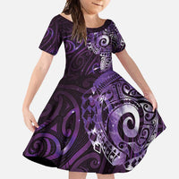 Matariki New Zealand Maori Koru Art Tattoo Family Matching Summer Maxi Dress and Hawaiian Shirt New Year Galaxy Purple Sky Style LT03 Daughter's Dress Purple - Polynesian Pride