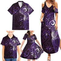 Matariki New Zealand Maori Koru Art Tattoo Family Matching Summer Maxi Dress and Hawaiian Shirt New Year Galaxy Purple Sky Style LT03 - Polynesian Pride