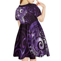 Matariki New Zealand Maori Koru Art Tattoo Kid Short Sleeve Dress New Year Galaxy Purple Sky Style