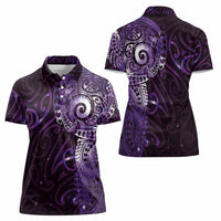 Matariki New Zealand Maori Koru Art Tattoo Women Polo Shirt New Year Galaxy Purple Sky Style