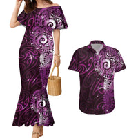 Matariki New Zealand Maori Koru Art Tattoo Couples Matching Mermaid Dress and Hawaiian Shirt New Year Galaxy Pink Sky Style