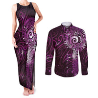 Matariki New Zealand Maori Koru Art Tattoo Couples Matching Tank Maxi Dress and Long Sleeve Button Shirt New Year Galaxy Pink Sky Style