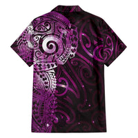 Matariki New Zealand Maori Koru Art Tattoo Family Matching Off The Shoulder Long Sleeve Dress and Hawaiian Shirt New Year Galaxy Pink Sky Style LT03 - Polynesian Pride