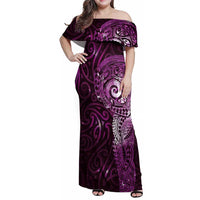 Matariki New Zealand Maori Koru Art Tattoo Family Matching Off Shoulder Maxi Dress and Hawaiian Shirt New Year Galaxy Pink Sky Style