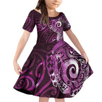 Matariki New Zealand Maori Koru Art Tattoo Family Matching Off Shoulder Short Dress and Hawaiian Shirt New Year Galaxy Pink Sky Style