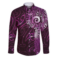 Matariki New Zealand Maori Koru Art Tattoo Family Matching Puletasi and Hawaiian Shirt New Year Galaxy Pink Sky Style LT03 Dad's Shirt - Long Sleeve Pink - Polynesian Pride