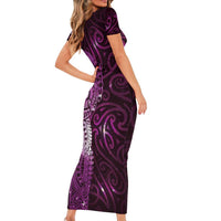 Matariki New Zealand Maori Koru Art Tattoo Family Matching Short Sleeve Bodycon Dress and Hawaiian Shirt New Year Galaxy Pink Sky Style LT03 - Polynesian Pride