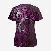 Matariki New Zealand Maori Koru Art Tattoo Scrub Top New Year Galaxy Pink Sky Style - Polynesian Pride