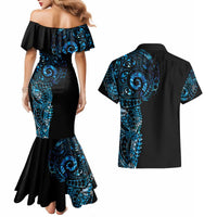 New Zealand Maori Koru Art Traditional Tattoo Couples Matching Mermaid Dress and Hawaiian Shirt Paua Shell LT03 - Polynesian Pride