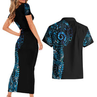 New Zealand Maori Koru Art Traditional Tattoo Couples Matching Short Sleeve Bodycon Dress and Hawaiian Shirt Paua Shell LT03 - Polynesian Pride
