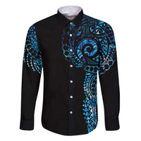 New Zealand Maori Koru Art Traditional Tattoo Family Matching Long Sleeve Bodycon Dress and Hawaiian Shirt Paua Shell LT03 Dad's Shirt - Long Sleeve Black - Polynesian Pride