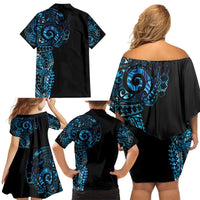 New Zealand Maori Koru Art Traditional Tattoo Family Matching Off Shoulder Short Dress and Hawaiian Shirt Paua Shell