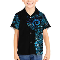 New Zealand Maori Koru Art Traditional Tattoo Family Matching Puletasi and Hawaiian Shirt Paua Shell LT03 Son's Shirt Black - Polynesian Pride