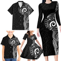 New Zealand Maori Koru Art Traditional Tattoo Family Matching Long Sleeve Bodycon Dress and Hawaiian Shirt Simple Style LT03 - Polynesian Pride