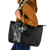 New Zealand Maori Koru Art Traditional Tattoo Leather Tote Bag Simple Style LT03 Black - Polynesian Pride