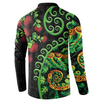New Zealand Koru Plants and Pohutukawa Button Sweatshirt Maori Tattoo Pattern LT03 - Polynesian Pride
