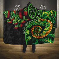 New Zealand Koru Plants and Pohutukawa Hooded Blanket Maori Tattoo Pattern