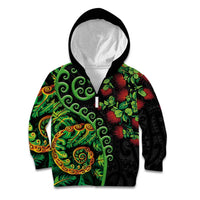 New Zealand Koru Plants and Pohutukawa Kid Hoodie Maori Tattoo Pattern