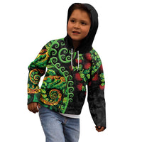 New Zealand Koru Plants and Pohutukawa Kid Hoodie Maori Tattoo Pattern