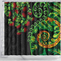 New Zealand Koru Plants and Pohutukawa Shower Curtain Maori Tattoo Pattern