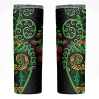 New Zealand Koru Plants and Pohutukawa Skinny Tumbler Maori Tattoo Pattern LT03 Black - Polynesian Pride
