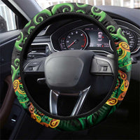 New Zealand Koru Plants and Pohutukawa Steering Wheel Cover Maori Tattoo Pattern