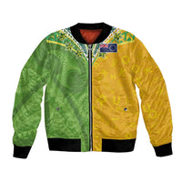 Cook Islands Language Week Bomber Jacket Tatau Pattern and Rarotongan Alphabet LT03 Unisex Green - Polynesian Pride