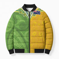 Cook Islands Language Week Bomber Puffer Jacket Tatau Pattern and Rarotongan Alphabet - Polynesian Pride