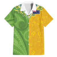 Cook Islands Language Week Family Matching Puletasi and Hawaiian Shirt Tatau Pattern and Rarotongan Alphabet LT03 Dad's Shirt - Short Sleeve Green - Polynesian Pride