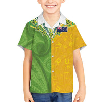 Cook Islands Language Week Family Matching Puletasi and Hawaiian Shirt Tatau Pattern and Rarotongan Alphabet LT03 Son's Shirt Green - Polynesian Pride