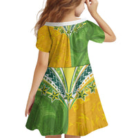 Cook Islands Language Week Kid Short Sleeve Dress Tatau Pattern and Rarotongan Alphabet - Polynesian Pride