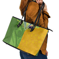Cook Islands Language Week Leather Tote Bag Tatau Pattern and Rarotongan Alphabet LT03 - Polynesian Pride