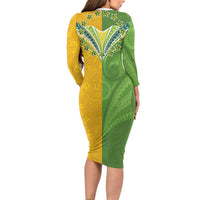 Cook Islands Language Week Long Sleeve Bodycon Dress Tatau Pattern and Rarotongan Alphabet - Polynesian Pride
