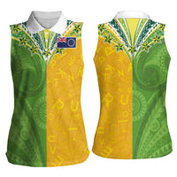 Cook Islands Language Week Women Sleeveless Polo Shirt Tatau Pattern and Rarotongan Alphabet - Polynesian Pride