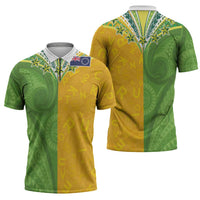 Cook Islands Language Week Zipper Polo Shirt Tatau Pattern and Rarotongan Alphabet - Polynesian Pride