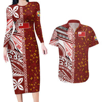 Tonga Language Week Couples Matching Long Sleeve Bodycon Dress and Hawaiian Shirt Ngatu Pattern and Tongan Alphabet - Polynesian Pride