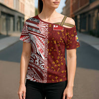 Tonga Language Week Cross Shoulder Shirt Ngatu Pattern and Tongan Alphabet - Polynesian Pride