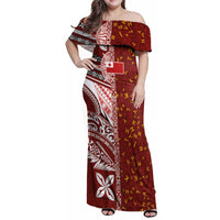 Tonga Language Week Family Matching Off Shoulder Maxi Dress and Hawaiian Shirt Ngatu Pattern and Tongan Alphabet - Polynesian Pride