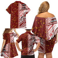 Tonga Language Week Family Matching Off Shoulder Short Dress and Hawaiian Shirt Ngatu Pattern and Tongan Alphabet - Polynesian Pride