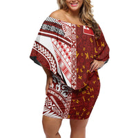 Tonga Language Week Family Matching Off Shoulder Short Dress and Hawaiian Shirt Ngatu Pattern and Tongan Alphabet - Polynesian Pride