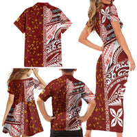 Tonga Language Week Family Matching Short Sleeve Bodycon Dress and Hawaiian Shirt Ngatu Pattern and Tongan Alphabet - Polynesian Pride