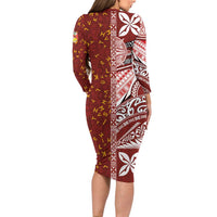 Tonga Language Week Long Sleeve Bodycon Dress Ngatu Pattern and Tongan Alphabet LT03 - Polynesian Pride