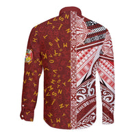 Tonga Language Week Long Sleeve Button Shirt Ngatu Pattern and Tongan Alphabet - Polynesian Pride
