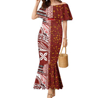 Tonga Language Week Mermaid Dress Ngatu Pattern and Tongan Alphabet LT03 Women Red - Polynesian Pride