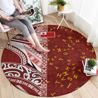 Tonga Language Week Round Carpet Ngatu Pattern and Tongan Alphabet LT03 - Polynesian Pride