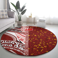 Tonga Language Week Round Carpet Ngatu Pattern and Tongan Alphabet LT03 - Polynesian Pride